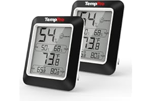 TempPro A50-2 Hygrometer Indoor Thermometer Humidity Sensor with Air Comfort Indicator, 2 Pack Humidity Meter Room Thermometer for Home Basement Greenhouse Temperature Sensor, Black