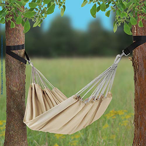 BB Sport Tuch Hängematte 200 x 140 cm max. Belastbarkeit 200 kg Tragetasche 1-2 Personen Camping Garten Balkon Terasse Wetterfest, Farbe:Beach – Bild 8