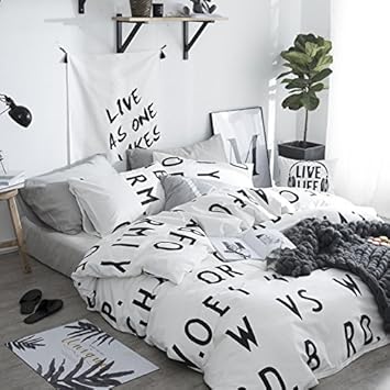 Smncnl Schlichten Skandinavischen Stil Baumwolle 4 Stuck Schwarz Weiss Gestreiften Buchstaben Bettwasche Aus Reiner Baumwolle Beddingthat Fife Einrichten Von 1 2 Eingestellt Amazon De Kuche Haushalt