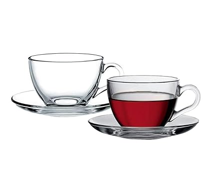 Incrizma Glassware - Imported Glass Tea Cup & Saucer Set,? Clear Cups, 220 ml Capacity - Durable - Tea Cup Set | 2 Cups & 2 Saucers