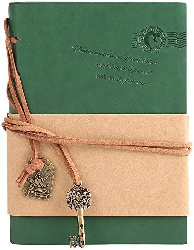 Leather Writing Journal Notebook, 5x7 Inches Journal Notepad,A5 wide Diary Sketchbook with Unlined Paper, Retro Pendants, Classic Embossed,160 Sheets/320 Pages (A5, Green)