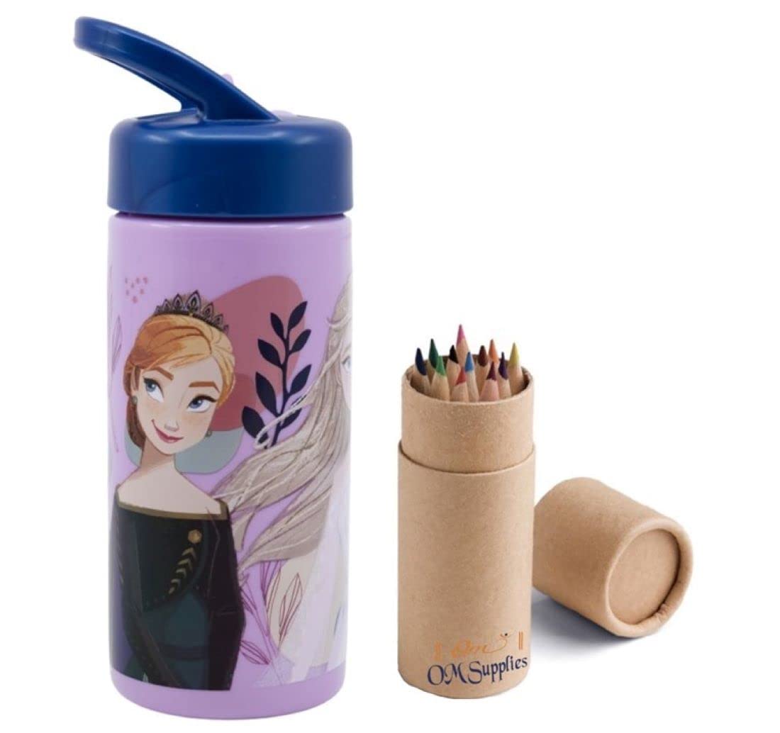 OM SUPPLIES Frozen Reusable Sipper Water Bottle Drink Bottle with built-in handle for Easy Carry School Lunch Kids Childrens 410ml (Frozen)