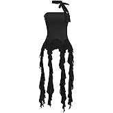 FlyCC Womens Sleeveless Backless Going Out Crop Tank Top Sexy Asymmetrical Ruffle Flowy Trendy Summer Tops Outfits