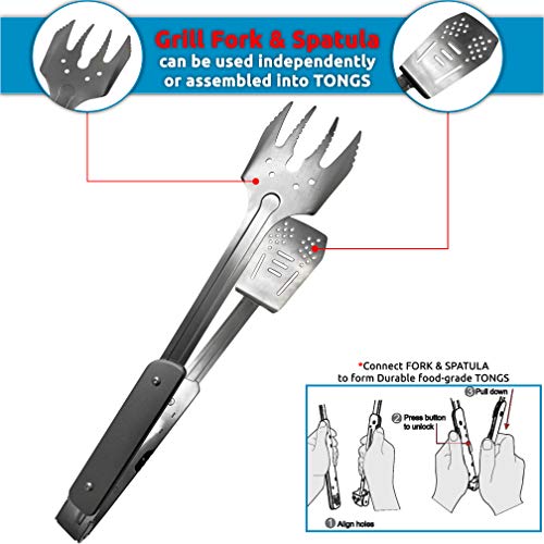 W4W BBQ Camping Utensils Travel Set - 6 in 1 Camping Cooking Gear - Portable Barbecue cookware Includes Knife, Tongs, Spatula, Grill Fork, Bottle Opener, Corkscrew - Thumbnail 2