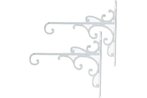 Sungmor Cast Iron Wall Hook Plant Hangers - Home & Garden Heavy Duty Hanging Bracket Plant Hooks - 2PC WHITE Decorative Wall Mount Hooks for Hanging Planter Pot Bird Feeder Birdcage Lantern Wind Chime