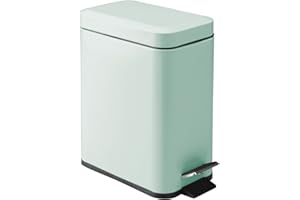 mDesign Small Modern 1.3 Gallon Rectangle Metal Lidded Step Trash Can, Compact Garbage Bin with Removable Liner Bucket and Handle for Bathroom, Kitchen, Craft Room, Office, Garage - Light Mint Green