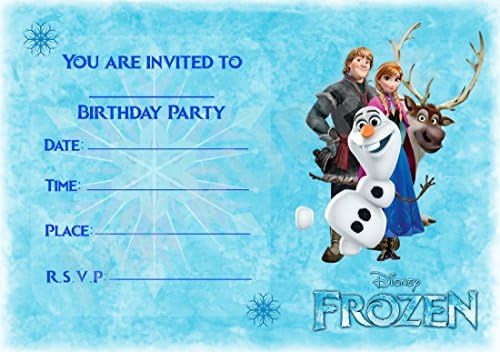 Disney Frozen Birthday Party Invites - Frozen Cast Blue Design - Party Supplies / Accessories (Pack of 12 A5 Invitations With Envelopes)