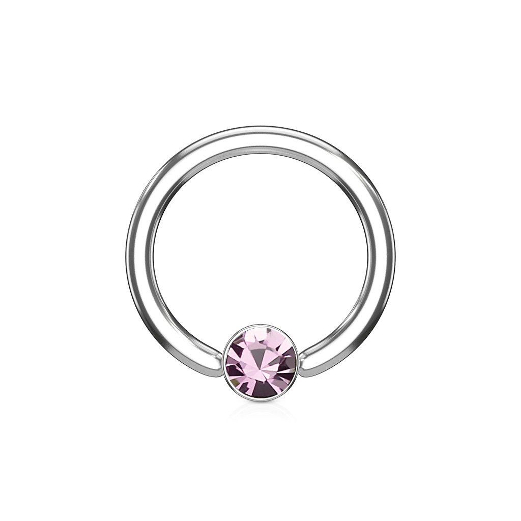 PiercedOff 316L Surgical Steel 1.2mm BCR with Round Flat 3mm Pink CZ Ball - Ring Size 8mm