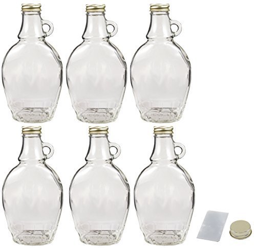 8-Ounce Empty Syrup Bottles for Canning (6-Pack); Includes Metal Lids & Shrink Bands; Clear Glass Bottles Great for Maple / Berry / Pancake Syrup or Sauces (8-OUNCE)