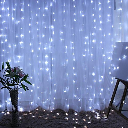 Yeefant Safe Low Voltage 300 Pcs Led Waterproof Curtain Lights for Fairy Indoor Outdoor Christmas Tree Festival Wedding Party Garden Wall Patio Backyard Home Decor,9.8x9.8 Feet, White
