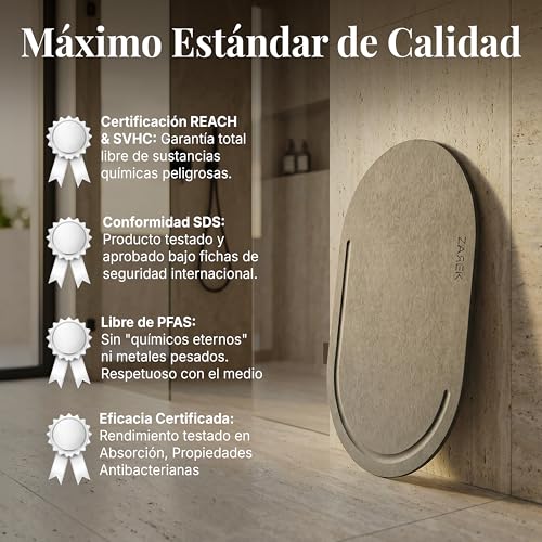 ZAREK Diatomite Oval Bath Mat 60 x 39 cm – Natural Stone Bath Mat, Quick Drying and Ultra Absorbent – Non-Slip and Antibacterial Bath Mat – Diatomite Stone for Shower and Bathtub
