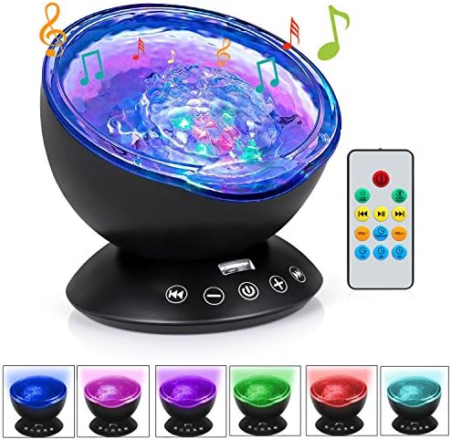 Stripsun LED Ocean Wave Projector with Remote Control, Ocean Night Light with 4 Sounds &amp; 7 Colors, Built-in Mini Music Player For Children, Bedroom