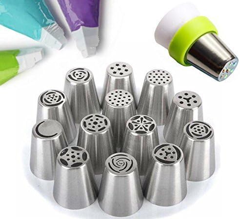 Russian Piping Tip Set, 20pcs - Includes 16 Unique Tips, Three Color Coupler, 3 Reusable Icing Bags
