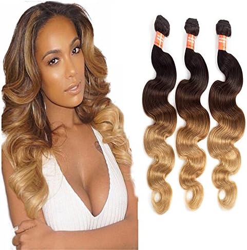 Shengmeiyuan Beauty Brazilian Virgin Hair Body Wave Ombre Hair Weft 3 Bundles Grade9A 100% Unprocessed Human Hair Weave Extensions Fashion Color 3-Tone(1B#/4#/27#) 95-100g/pc (18 20 20)