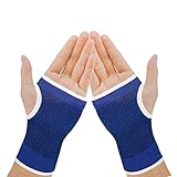 Mcolics Elastic Wrist Hand Brace Gym Sports Support Wrist Gloves Hand Palm Gear Protector Carpal Tunnel Tendonitis Pain Relief, 1 Pair, Blue