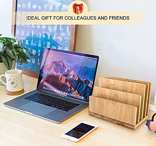 Stahala Bamboo Desktop File Organizer - 4 Slot Mail Sorter, Document Holder For Desk Countertop
