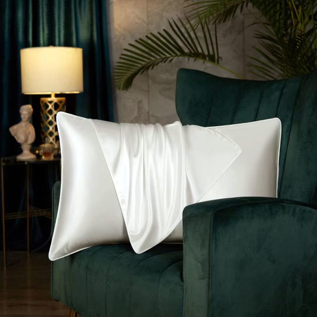Both Sides Luxury Mulberry Silk Pillowcase 19 Momme Soft Breathable Hidden Zipper 1pc/pack 100% Pure Natural Silk (Ivory (Natural White No Bleach), Standard 50x75cm)