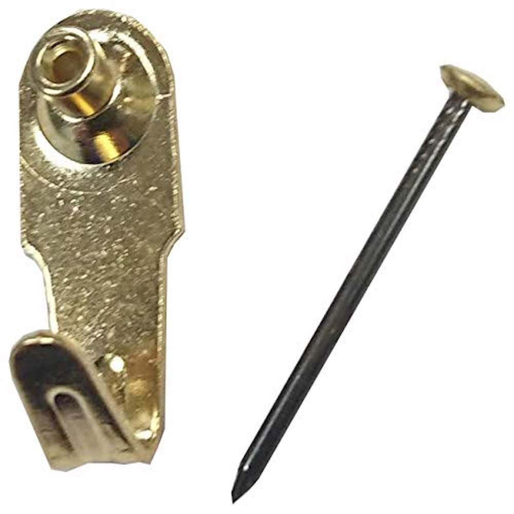 Merriway BH06987 (90 Pcs) Assortment of Various Sizes & Styles Heavy Duty Steel Brassed Picture Hangers Hooks with Nails