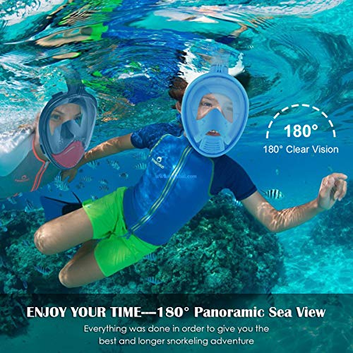 BFULL Snorkel Mask Full Face 180° Panoramic Sea View Anti-Fog Anti-Leak Snorkeling Mask with Action Camera Mount and Soft Adjustable Head Straps for Kids and Adults (Black-Red, S/M)