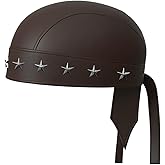 Sheep Leather Skull caps in Black Sweat Head Wraps Studded Skull Cap Bandana Style in Real Do Du Rag Leather Doo Rag Motorcycle Biker Cap Brown Star ICE Club Shop