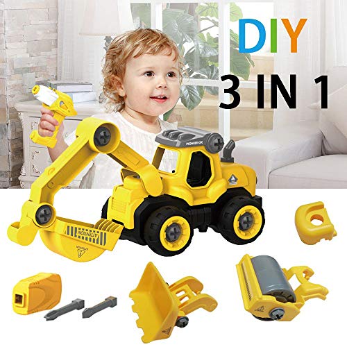 SZJJX 3 in 1 Construction Truck Toys Cars Take Apart Toys Converts to