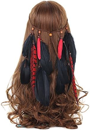 Black and Red Feathers Headband Tassel Headpieces Multi Halloween Carnival 1PCS