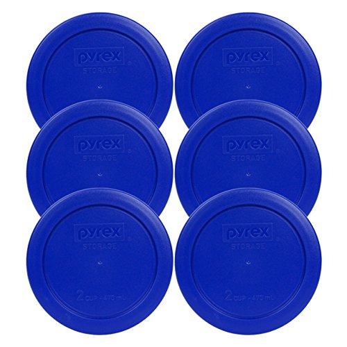 6 Pack! Pyrex Light Blue 2 Cup Round Storage Cover Item Number 7200-PC for Glass Bowls - True Blue Replacement Lid for Pyrex 2 Cup Bowls