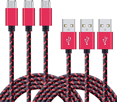 Micro USB Cable, NonoUV 3-Pack 6ft Braided USB 2.0 Data Sync Samsung Fast Charging Phone Charger Cord for Android, Galaxy S3/S4/S6 Edge S7, Note 4 5, HTC, LG, Tablet, Bluetooth Speakers, Nokia, Sony