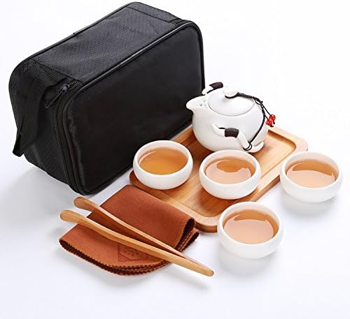 YHTlaeh Kung Fu Tea Set Vintage Chinese/Japanese Style Porcelain Handmade Portable Travel Tea Set Inferior Smooth Glaze 8 Pcs (4 Cups) (White)