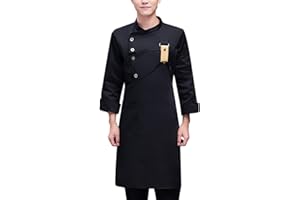 LENMIPOT Men's Fashion Chef Coat Back Breathable Hidden Vent Chef Uniform Chef Jacket Set (Coat+Apron)