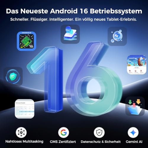 Tablet 12.2 Inch Android 16 Tablets, 32GB RAM + 256GB ROM, 2400 x 1600 IPS 10000mAh Tablet Octa-Core T7300, 5+16MP/Gemini AI/Widevine L1/TÜV Rheinland/18W Fast Charge/IP54 Waterproof