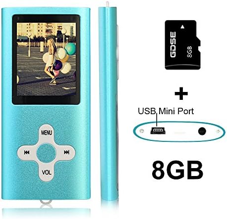 Goldenseller 8GB Mp3 Player Mp4 Player for a Micro SD Card Slot, Media Player, Music Player, Portable Videos Player,Voice Recording Player, With a support of MP3, JPEG, TXT files and WMA (Blue)