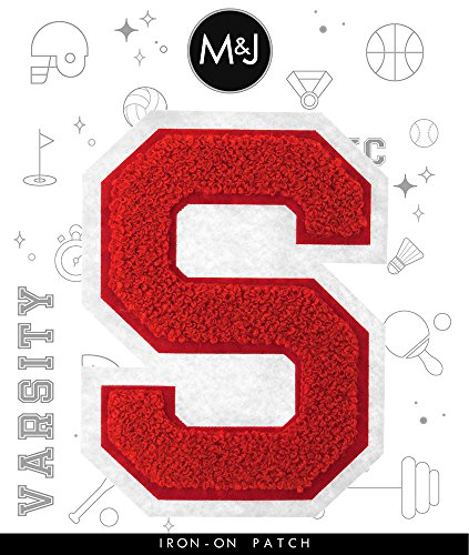 S - Red on White - 4 1/2 Inch Heat Seal/Sew On Chenille Varsity Letter - Thumbnail 2