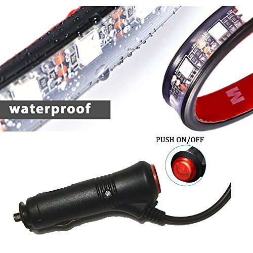 Safe View Car LED Strip Light, 4pcs 48 LED DC 12V Multicolor Music Car Interior Light LED Under Dash Lighting Kit with Sound Active Function and Wireless Remote Control, Car Charger