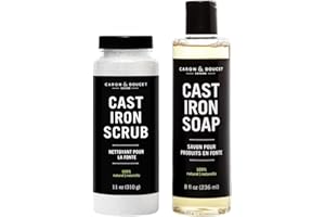 CARON DOUCET CUISINE Caron Doucet - Cast Iron Cleaning Bundle - Cast Iron Soap & Cast Iron Scrub - 100% Plant Based Formulation - Removes Rust, Food Debris and Baked on Food While Seasoning The Cast Iron.