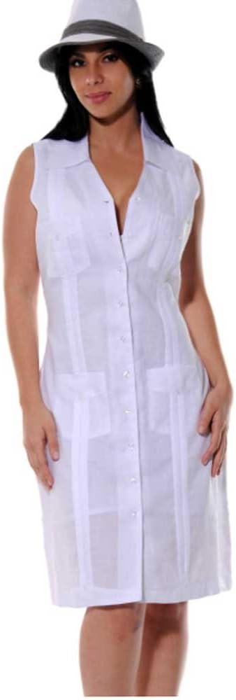 Guayabera Linen Dress. Perfect for a Cuban Party o Special Events (Small) White