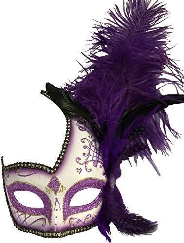 Costume Mask Feather Masquerade Mask Halloween Mardi Gras Cosplay Party Masque (002Purple)