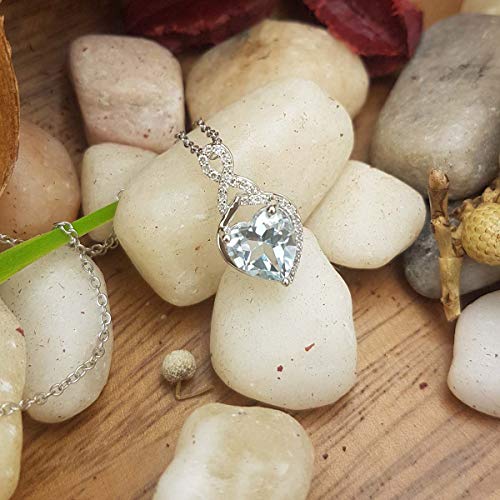 Dazzlingrock Collection 10K 8 MM Heart Shaped Aquamarine & Round White Diamond Ladies Heart Pendant, White Gold
