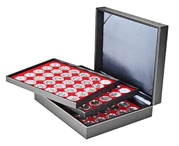 Münzkassette NERA XL mit 3 Tableaus und hellroten Münzeinlagen für 90 Münzkapseln mit Außen-Ø 37,5 mm, z.B. für orig. verkaps