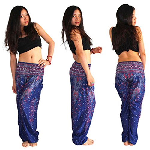Sinfu Pants for Men Women Thai Harem Trousers Boho Festival Hippy Smock High Waist Yoga Pants (Free Size, Navy) - Thumbnail 4