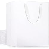 EUSOAR White Kraft Bags, 20pcs 9.8" x 5.1" x 12.6" Paper Shopping Bags Bulk, Gift Bag with Handles Merchandise Paper Lunch Bag for Party Favors Birthday Wedding