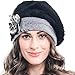 Retro Women Floral Trimmed Wool Blend Cloche Winter Hat (Angola-black)