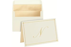 Pipilo Press Gold Foil Letter N Personalized Blank Note Cards with Envelopes 4x6, Initial N Monogrammed Stationery Set (Ivory, 24 Pack)