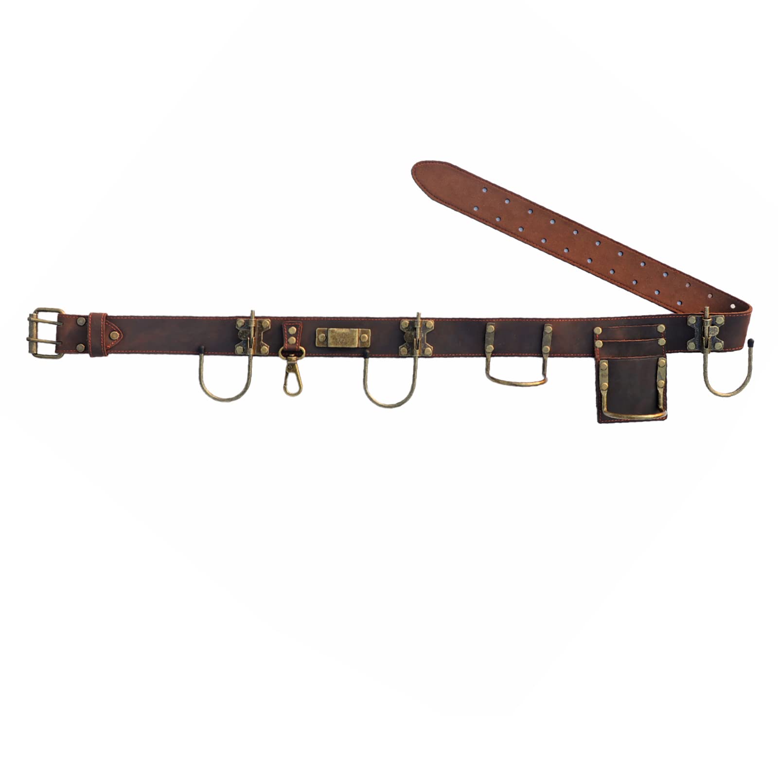 TOURBON Adjustable Genuine Leather Tool Belt Hammer Hatchet Holder Tape Measure Drill Holster for Outdoor Carpenters