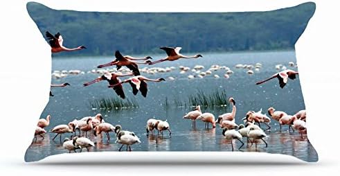 Hubery King Size 20X36 PillowCase Inches Cotton Pillowcases Decorative Pillow Cover with Hidden Zipper Decor Cushion Covers - Animals Birds flamingo lake summer nature For Indoor