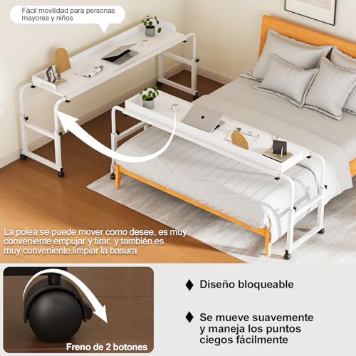 SIMPLE HOGAR Mesa para Laptop Cama, Gran Escritorio Elevable, Escritorio Minimalista con Ruedas, con Altura y Ancho Ajustables Muebles para Recamara, Escritorio Altura Ajustable Standing Desk (Blanco)