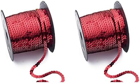 quemu Sequins Paillette Trim Rolls String 6mm 2 X 100 Yards Bling Sequins Spool 2 Rolls(Purple/Red/Rose Red)