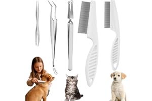Yeanifeana 6 Pcs Stainless Steel Tick Removal Kit, Tick Tweezers with Storage Pouch Tick Comb Grooming Tools for Cats & Dogs 