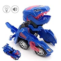 OceanEC Kids Transforming Dinosaur LED Car, Electronic Automatical Transformed Dinosaur Robot Car Vehicle Car Toy with LED Light Music (Blue)