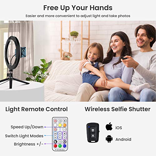 10.2” RGB Selfie Ring Light with Tripod Stand, 43 Light Modes LED Phone Ringlight with Phone Holder & Light Remote Control & Selfie Shutter for YouTube TikTok Photography Makeup Live Stream